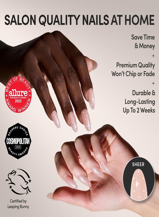 جلامنتيك أظافر Glamnetic اللاصقة - مطلية بطلاء سكري | أظافر صناعية بيضاوية متوسطة الحجم بقاعدة شفافة بلون نيود، مزينة بنقاط بيضاء صغيرة ولمسة نهائية لامعة، أظافر يومية بجودة صالونات التجميل | 15 مقاسًا - طقم 30 ظفرًا مع غراء - Image 2